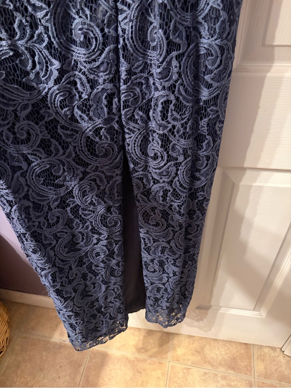 Azazie Indra Long Sleeve Formal Off-Shoulder Sequin Gown - Stormy Blue - Picture 6 of 9